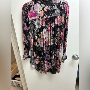 Mauve Pink and Orange Floral Long Sleeve Blouse